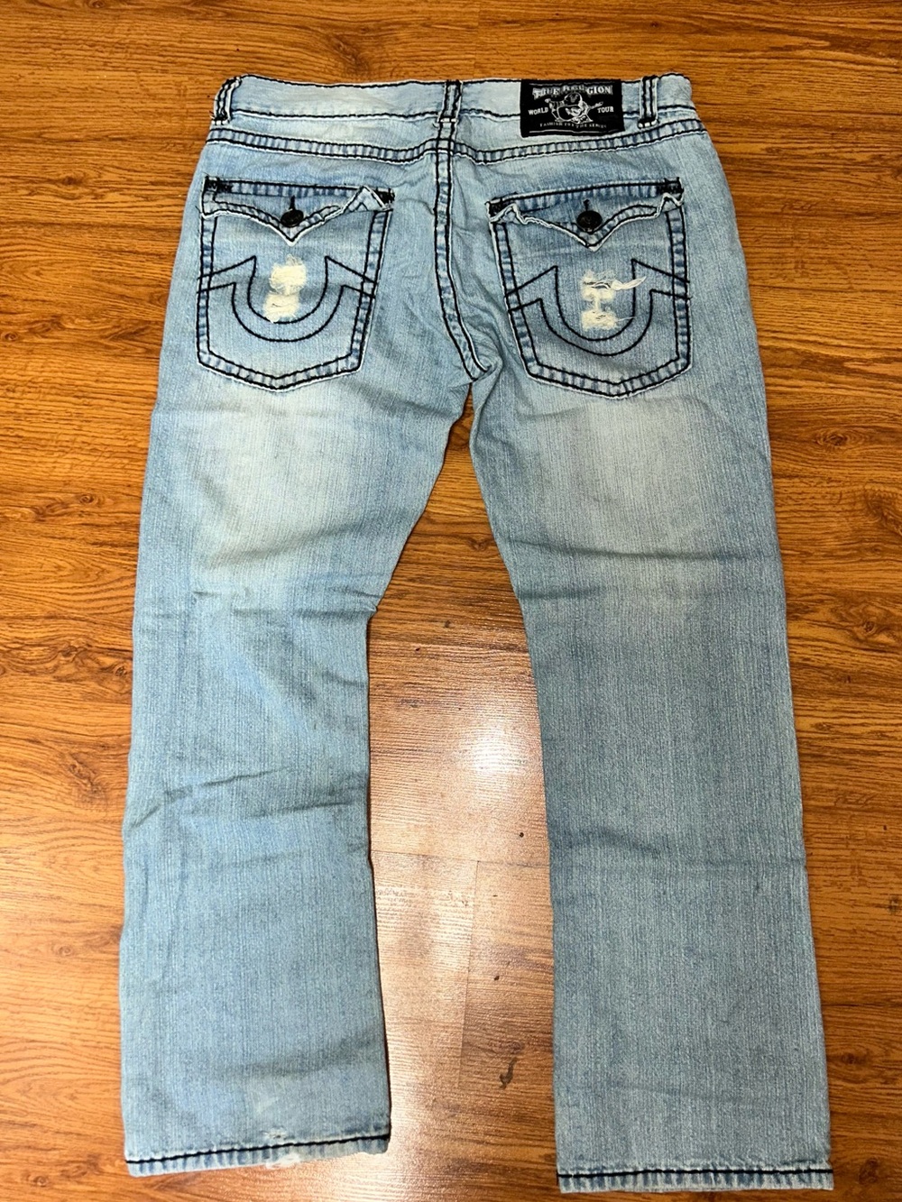 True Religion Men’s Ricky Light Blue Distressed Straight Jeans Sz 40x30